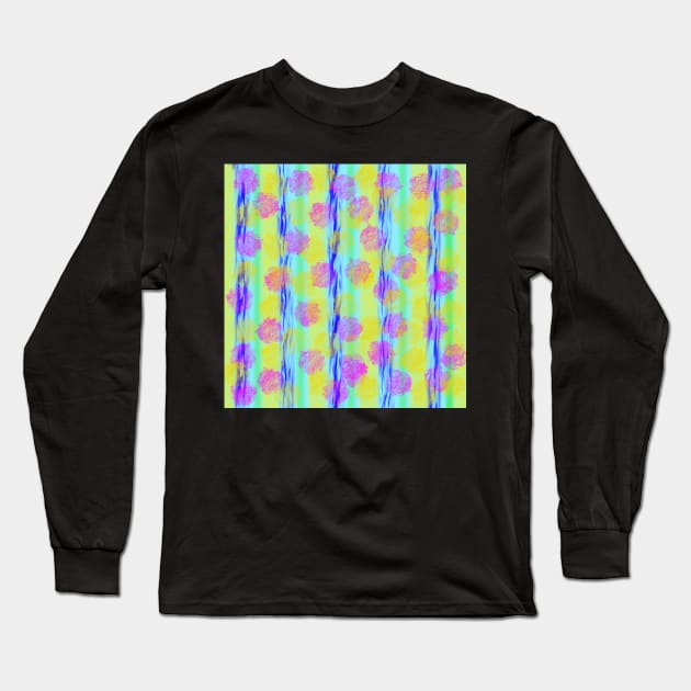 Pink Aqua Yellow Floral Abstract Long Sleeve T-Shirt by Klssaginaw